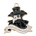 Plague doctor enamel charm with Wash Your Own Hands banner in black and gold - Plague Doctor Crow Style D-Wash your hands