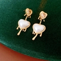 Close-up of gold heart earrings with zircon studs and pearl pendants on velvet - Gold/Silver Needle