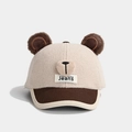 Beige baby baseball cap with cute bear ears and contrasting brown corduroy brim - Bear Nose Style / Beige