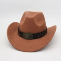Western wool felt cowboy hat in camel with longhorn bull skull buckle and studded leather band - One Size / Khaki (Rivet Bull Head)