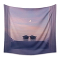 Detail of bohemian tapestry featuring surreal ocean landscape with boats and moon - Purple Moon Crescent (ZJ711-82) / 73x95cm (Brushed Fabric)