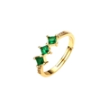 Bague plaquée or 18 carats avec trois pierres vert émeraude carrées et anneau ajustable - Plaqué Or 18K Zircon Vert-R1140