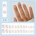 Detail of colorful French tip press on nails W144 with multi-colored lines and 24pc set - Rainbow Summer (W144)