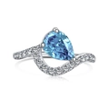 Elegant S925 silver ring featuring a pear-cut blue zircon and S-curve sparkling band - DY120776-Pear Cut-Blue