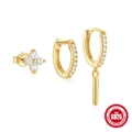 Three-piece set of gold S925 sterling silver earrings with white zircon accents - Flower Bar Collection / Gold