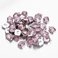 Pink rectangular crystal glass pendants with silver stainless steel base for DIY jewelry - Pink