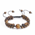 6mm double-layered tiger eye stone bracelet with adjustable black braided cord - Yellow Tiger Eye
