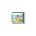 Italian modular stainless steel bracelet charm with colorful enamel windmill pattern - Windmill Design (Y51) / Silver