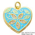 Macro view of gold heart pendant with light blue enamel and sparkling cubic zirconia - Light Blue Enamel Flower Heart