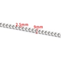 Polished silver stainless steel Cuban chain link with 9mm width and 2.5mm wire diameter - Round Grind Chain 9mm