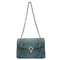 Turquoise snake pattern crossbody bag with diamond metal buckle and chain strap - Blue
