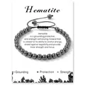 Handmade adjustable bracelet with metallic hematite beads on a minimalist card - Hematite