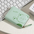 Mint green compact zip wallet featuring a cute cartoon bear pattern and lovely text - 9 Card Slots / Green