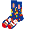Chaussettes de Noël bleu foncé avec motif Père Noël montant une cheminée et cadeaux - Taille 37-42 / Père Noël Cadeau Bleu Foncé