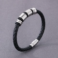 Gevlochten zwarte leren herenarmband met zilveren kralen en magnetische sluiting - Type A 5.5mm Zwarte Armband