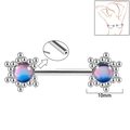 Silver snowflake nipple ring with iridescent beads and 10mm steel pin detail - 1.6x14mm (Threadless) / Style 10-Blue Glitter