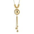 Vintage golden stainless steel necklace featuring a smooth sphere pendant with long chain tassels - Smooth Ball Style (KN226889-CX) / Gold