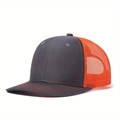 Grey and orange trucker hat with breathable mesh back and contrast stitching detail - Grey/Orange Mesh