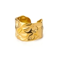 Detailed view of the gold-plated lava textured wide open ring with abstract metal folds - Gold Crumpled