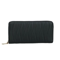 Black long wallet for women with vertical wave pattern texture and gold zipper - Black