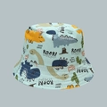 Dettaglio cappello pescatore per bambini in cotone celeste con stampe di dinosauri - Dinosauro Blu Chiaro (6#)