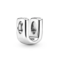 Polished silver metal bead charm featuring letter U for DIY jewelry bracelets - Letter U