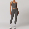 Dark grey halter neck yoga set with high waist compression leggings and sports bra - S / Freedom Grey (Top+Leggings)