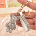Sparkling crystal rhinestone bear keychain with matching glittery leather lanyard charm - Mixed AB White