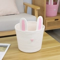 White cotton rope woven Easter bunny basket with pink ear detail for home storage - Without Handle / Pink & White