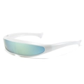 Futuristic white frame sunglasses with blue-green gradient wrap-around lenses - White Frame Gold Mirror