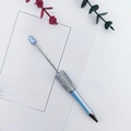 DIY beadable pen with light blue iridescent finish and colorful rhinestones - Colorful Azure Blue