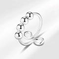 Adjustable silver fidget ring with rotating beads and elegant S-curve design - S-shaped Sliding Beads Style (NJ247)