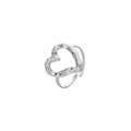 Elegante anillo de corazón plateado con diseño martillado y banda abierta ajustable - Color Acero