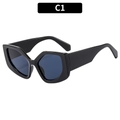 Modische schwarze Polygon-Sonnenbrille mit dunkelgrauen Gläsern im C1-Stil Design - Schwarzer Rahmen Schwarz Graue Gläser