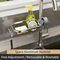 Silver space aluminum kitchen faucet rack with hollow drainage for sponge storage - Space Aluminum / Silver - Basic Style