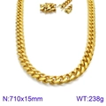 Chunky 15mm gold-plated stainless steel Cuban link necklace for men with safety clasp - Gold Cuban Link Necklace Lobster Clasp 710x15mm(KN93841-Z)