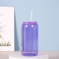 Sublimation 12oz lila gefrostetes Glas Mason Jar mit Bambusdeckel und Halm - 16OZ Einschichtig Kunststoffdeckel Lila