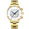 Detailansicht der goldenen Geneva Quarzuhr mit weißem Zifferblatt, Kalender und Chronographen - Skelett-Zifferblatt Gold Weiß