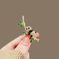 Golden panda brooch on green bamboo branch with sparkling rhinestones for women - 292# Bamboo Panda