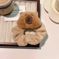 Cute brown plush bear scrunchie hair accessory with soft beige fuzzy elastic band - Plush Scrunchie / Brown