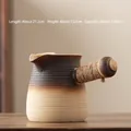 Ceramic tea pot with black and beige gradient, 1200ml capacity and hemp rope handle - 40oz / Large Round Handle Jar Pot (1200ml) / 21.2cmx13.5cm