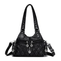 Bolso tipo moto retro de cuero PU negro con costuras de diamante y bolsillos con cremallera - Negro