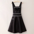 Cute black cotton apron with white lace trim and bow knot detail for women - Black (Bow Style)