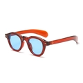 Retro round sunglasses with dark wine red frames and blue lenses with golden rivets - Wine Red Frame Blue Lens
