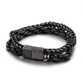 Pulsera de doble capa de acero inoxidable estilo punk rock para hombre en gris oscuro - 19cm / Negro Mate
