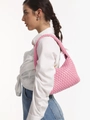 Handwoven light pink leather hobo bag featuring Intrecciato craft on a shoulder strap - Shoulder Bag Set / Pink