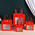Red smiley face gift bags with clear windows in four sizes with sturdy rope handles - XL: 20*20*20cm / Red Window