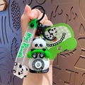 Cute panda doll keychain with green My Panda silicone wrist strap and decorative tag - Telephone Panda