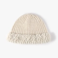 Cappello a secchiello invernale in maglia color crema con tesa in morbida ecopelliccia - Beige