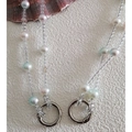 Pastel beaded bag chain strap with silver spring rings in a V-shaped summer arrangement - 31cm / Mermaid Pearl Double Row [Silver Buckle]